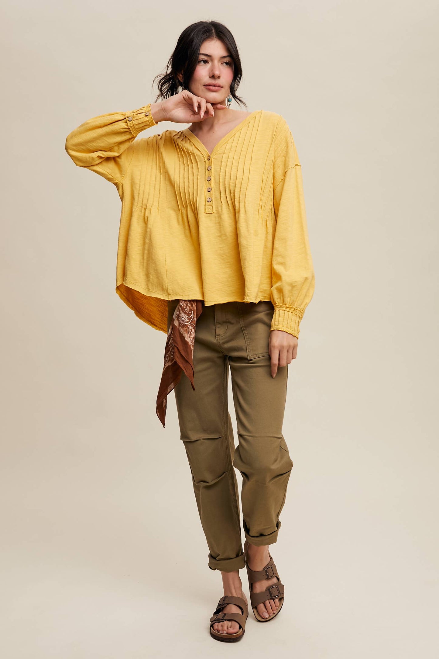 Pleated Henley Top
