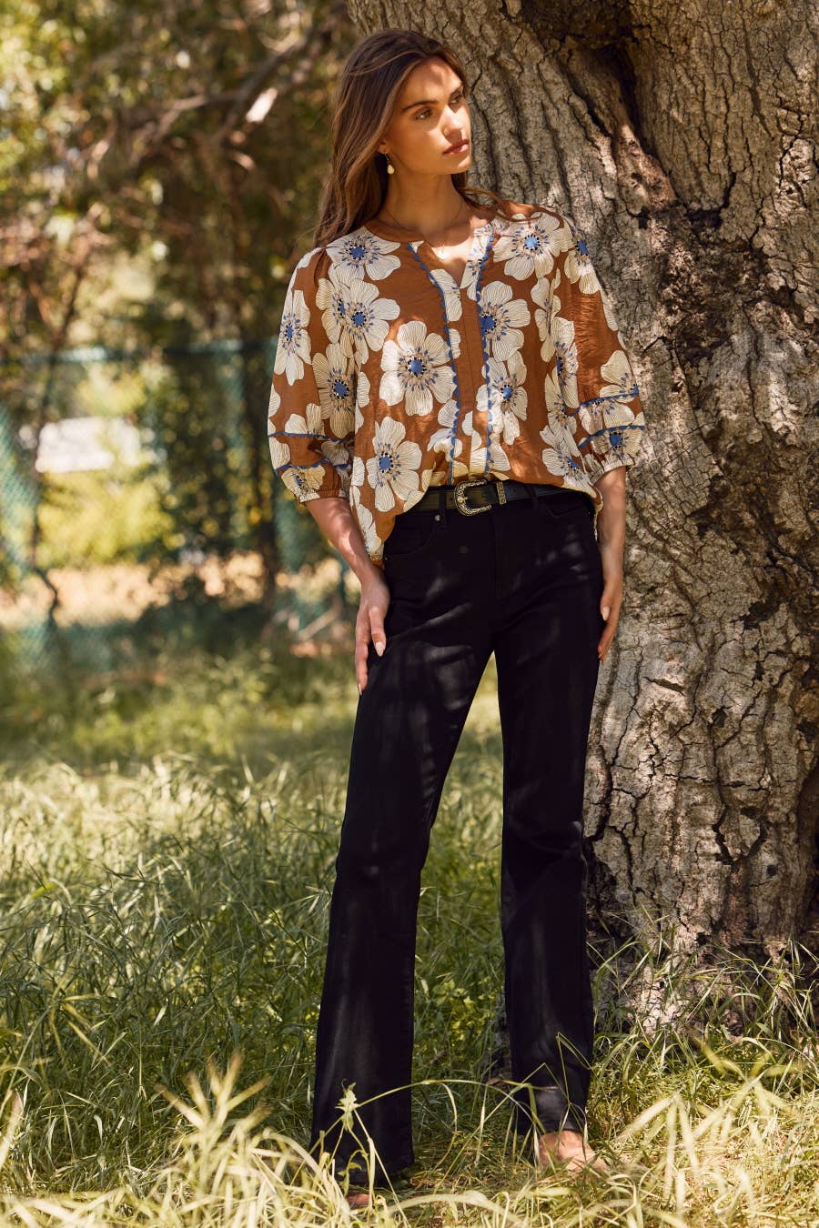 Floral Printed 3/4 Sleeve Blouse IT 18413