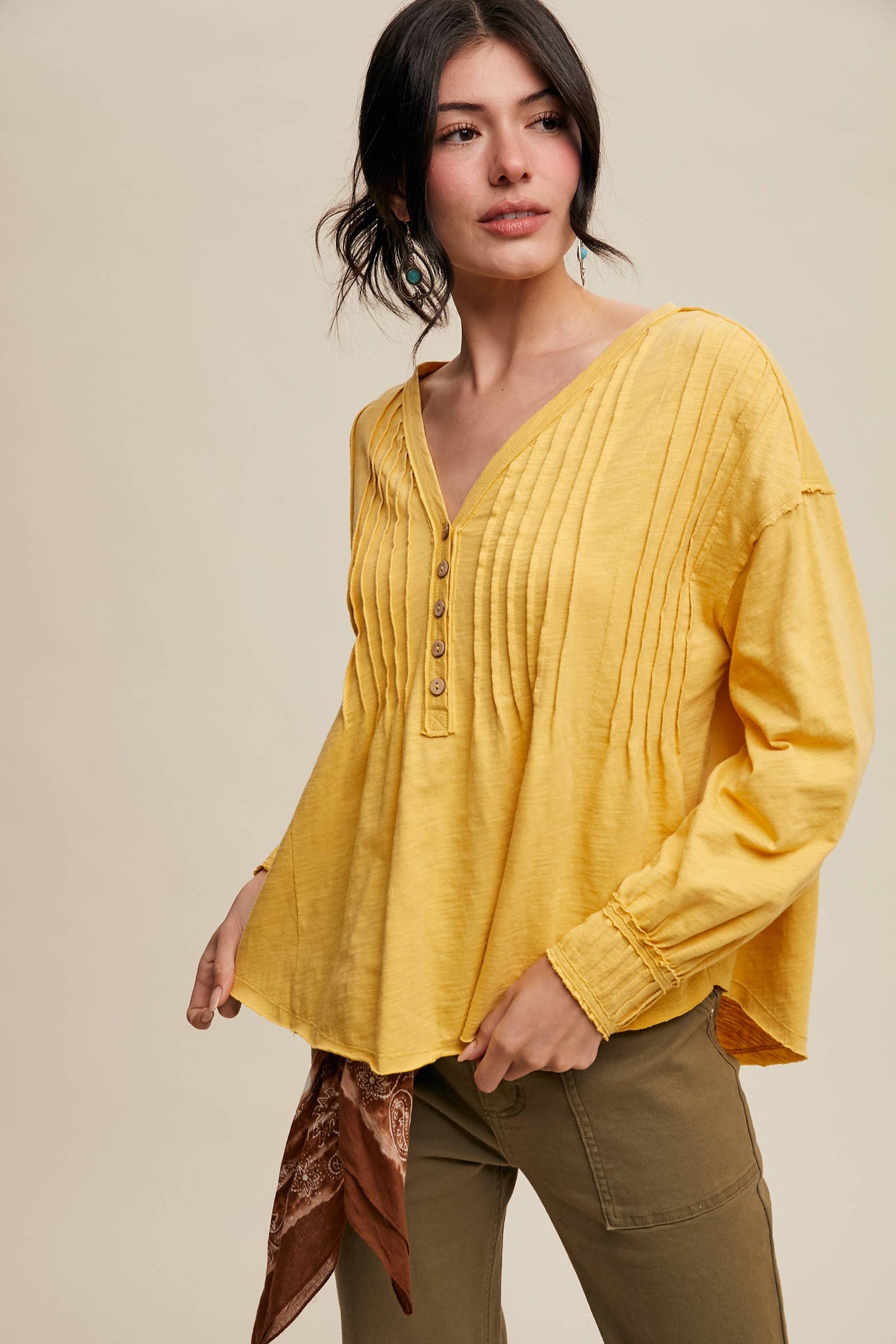 Pleated Henley Top