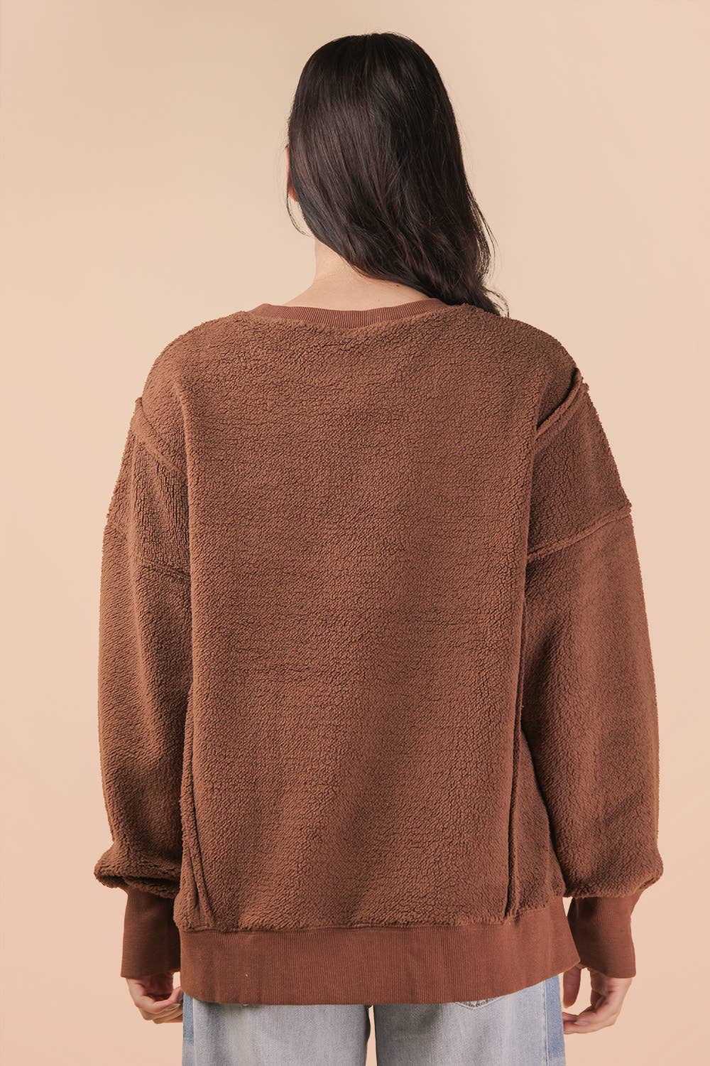 NT12367-Oversized Casual Solid Fleece Top