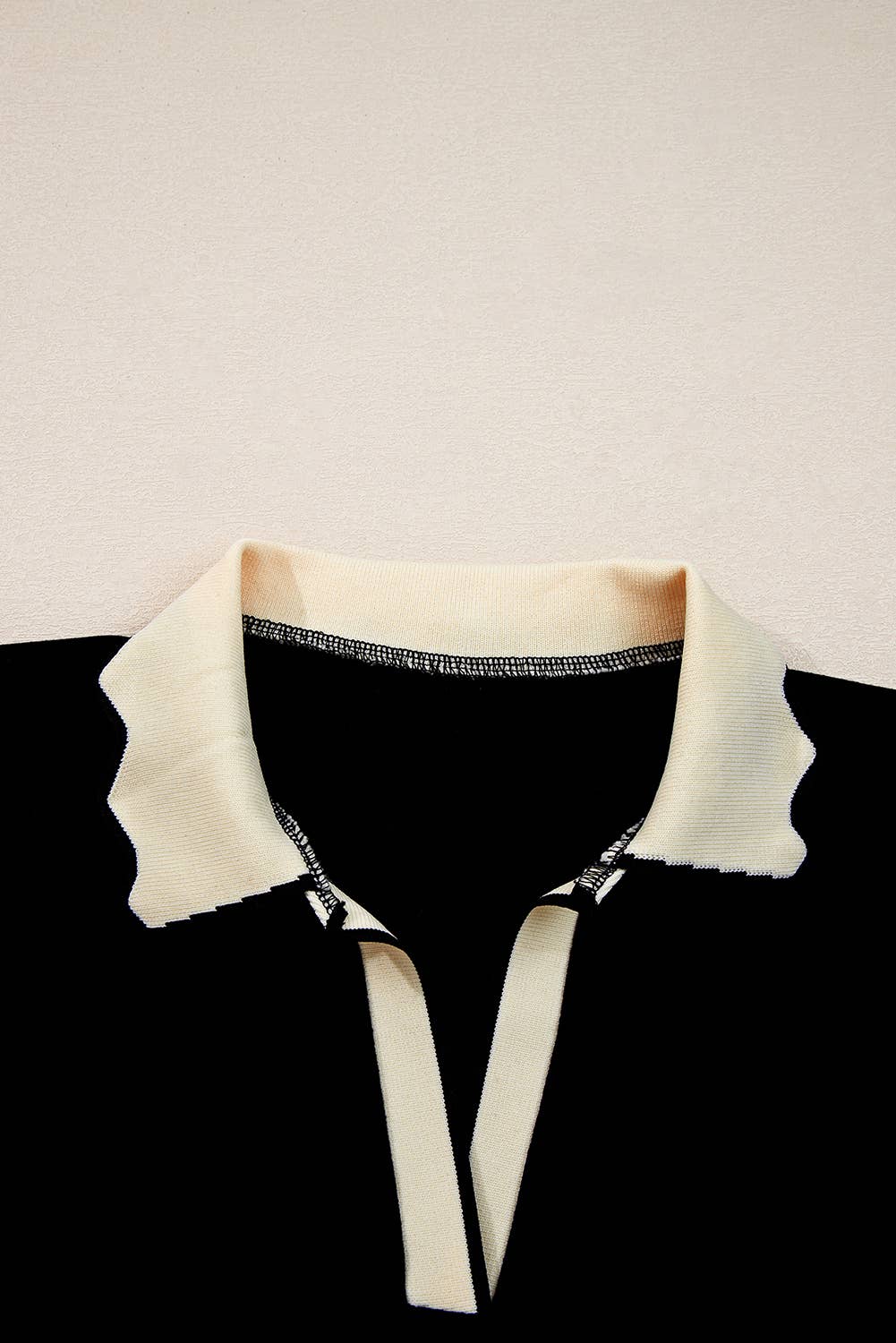 Scallop Trim Color Block Collared Top